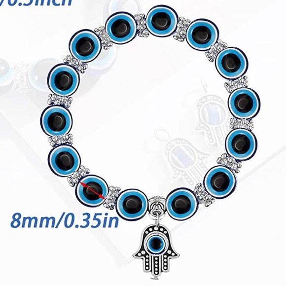 Size Small Blue Hamsa protection/luck bracelet 8mm - Picture 11 of 16